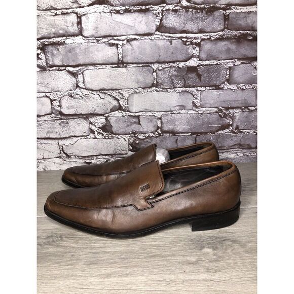 Boss Hugo Boss Brown Leather Square Toe Dress Loafers Shoes Men’s Sz 11M US/44EU - Picture 6 of 16